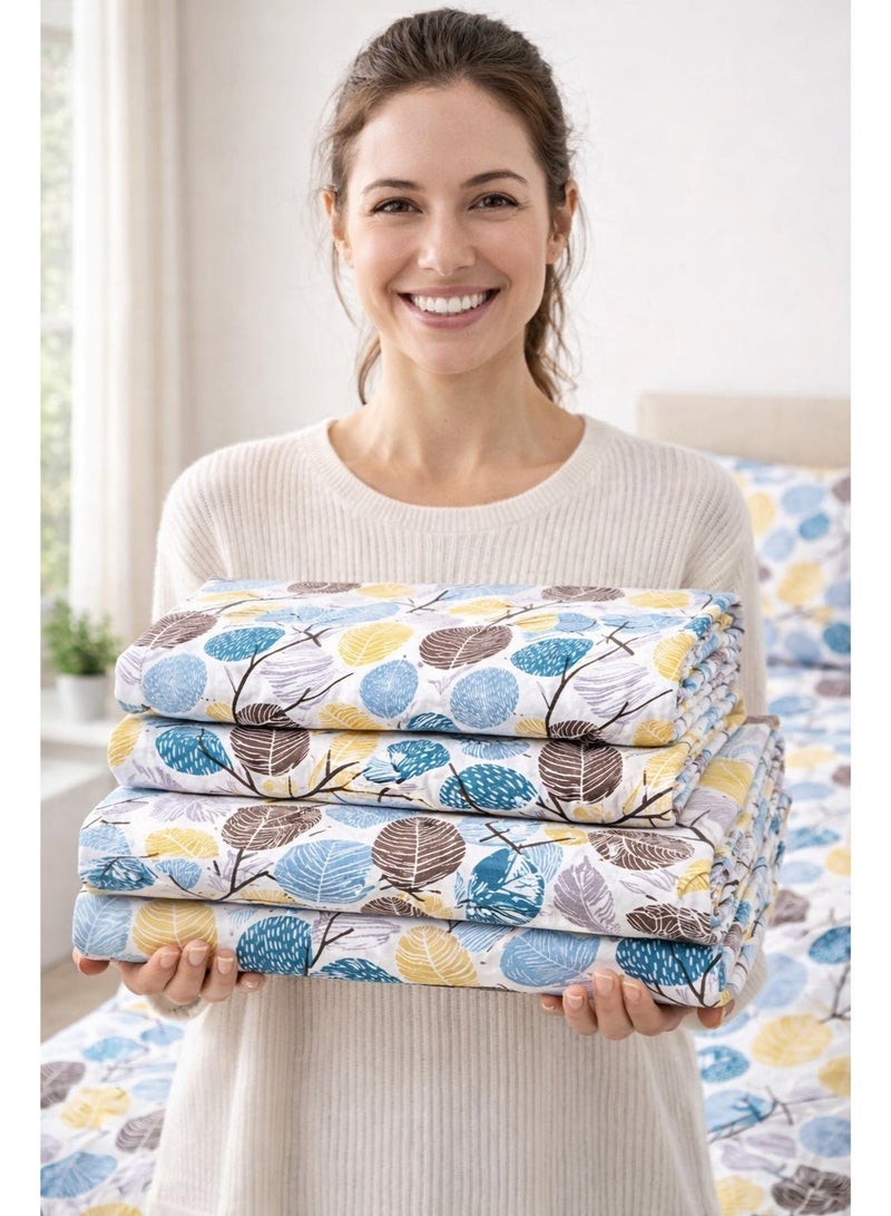 King Size Bedsheet, With 2 Pillow Covers, Modern Geometric Bedding Set, King Size 240x220 cm, Cotton Blend Bed Sheet with 2 Pillowcases, Navy Blue, Black Tan White Leaves Pattern. Anti-Allergic Fabric.  King Size Bed Sheet - Image 2